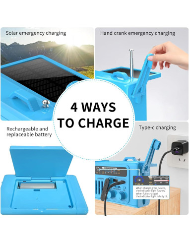 Radio de Emergencia Burtowic con Manivela y Solar, Bluetooth