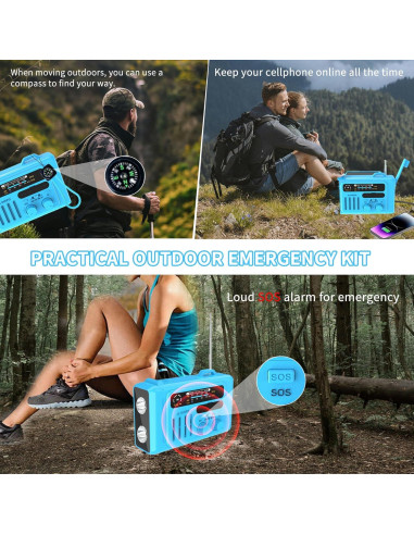 Radio de Emergencia Burtowic con Manivela y Solar, Bluetooth