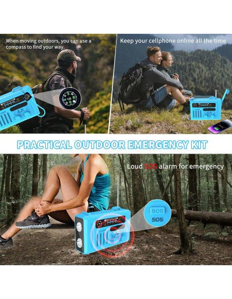 Radio de Emergencia Burtowic con Manivela y Solar, Bluetooth