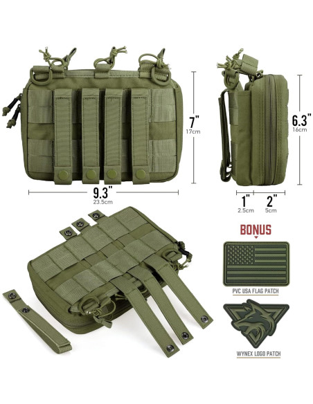 Bolsa Administrativa Táctica WYNEX Molle Verde Militar 23.5x16cm