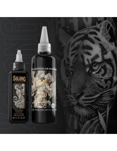 Tinta para Tatuajes Solong 200ml Negra Profesional Concentrada