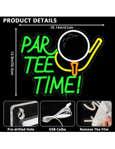 Letrero de Neón LED Par Tee Time 40.96x32.51 cm Montaje Pared 2