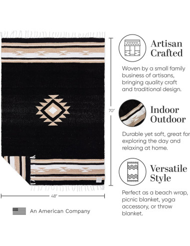 Manta Mexicana Laguna Beach Textile Co Negra 178x122 cm