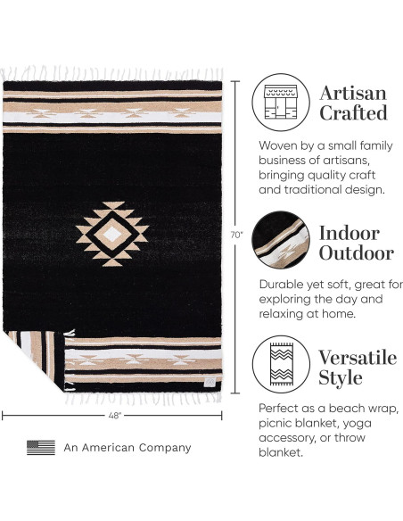 Manta Mexicana Laguna Beach Textile Co Negra 178x122 cm