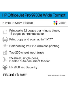Impresora multifuncional HP OfficeJet Pro 9730e A3 color Wi-Fi 2