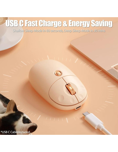 Ratón Inalámbrico TISHLED Patita de Gato Kawaii 2.4GHz/Bluetooth