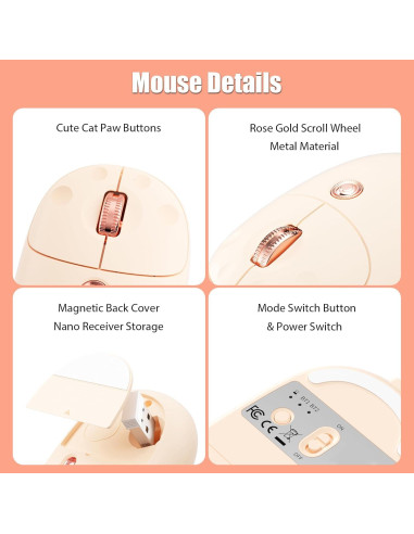 Ratón Inalámbrico TISHLED Patita de Gato Kawaii 2.4GHz/Bluetooth