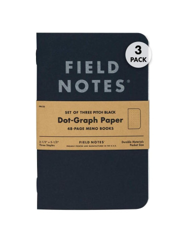 Cuadernos de Memoria Field Notes Pitch Black - 3 Pack, Papel de Puntos