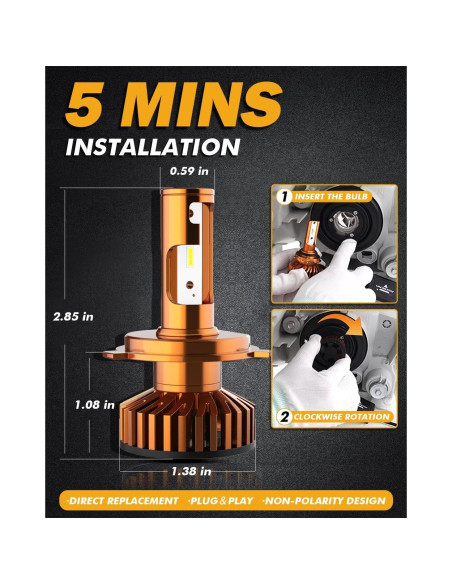 Auxbeam H4 9003 Luz de Niebla 14000LM 6500K para Vehículos