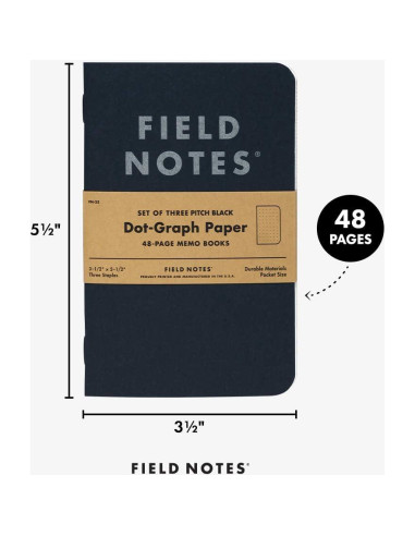 Cuadernos de Memoria Field Notes Pitch Black - 3 Pack, Papel de Puntos