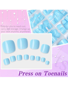 240 Uñas Postizas Cortas para Pies Lifextol - Azul Bebé 2
