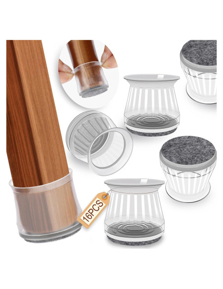 16 Protectores de Patas de Silla Silicona Transparente Antideslizantes