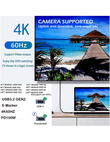 Cable USB-C a USB-C YOTETION 4K 60Hz 4.57m 100W Carga Rápida