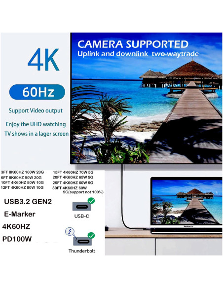 Cable USB-C a USB-C YOTETION 4K 60Hz 4.57m 100W Carga Rápida