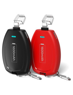 Cargador Portátil de Llavero 1600mAh para iPhone - Negro y Rojo