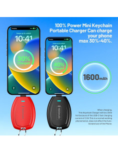 Cargador Portátil de Llavero 1600mAh para iPhone - Negro y Rojo 2