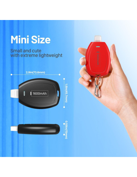 Cargador Portátil de Llavero 1600mAh para iPhone - Negro y Rojo