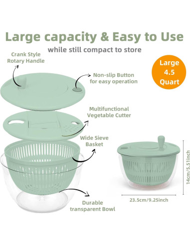 Escurridor de Lechuga Multifuncional Sayihexihe 5.3L Verde