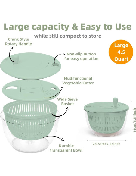 Escurridor de Lechuga Multifuncional Sayihexihe 5.3L Verde