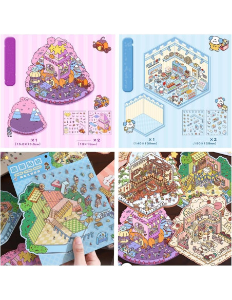 18 Juegos de Pegatinas 3D DIY Genérico para Mini Escenas