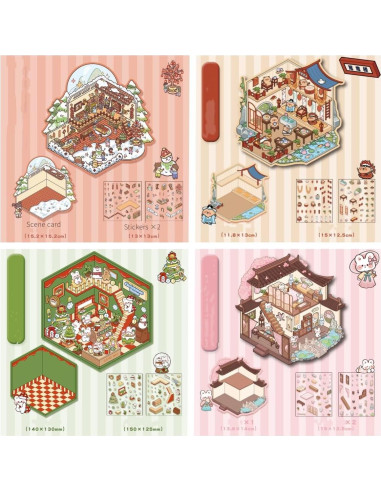 18 Juegos de Pegatinas 3D DIY Genérico para Mini Escenas