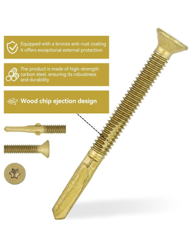 50 Tornillos Autoperforantes T30 Torx 14 x 70 mm para Madera a Metal