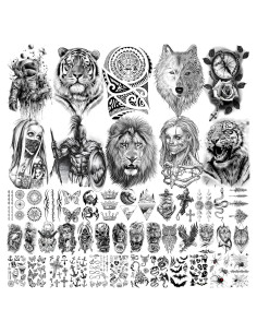 49 Hojas Tatuajes Temporales TASROI Animales Negros 3D