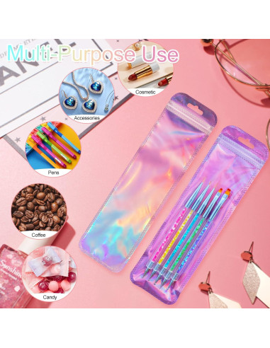 100 Bolsas de Empaque Holográficas Lokyango 6.5x24 cm Reutilizables