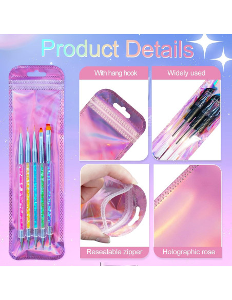 100 Bolsas de Empaque Holográficas Lokyango 6.5x24 cm Reutilizables