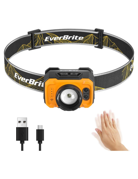 Linterna Frontal LED EverBrite Recargable 600 Lúmenes Naranja