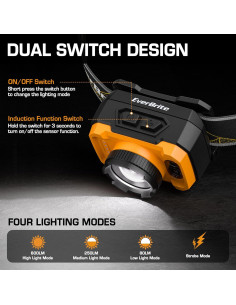Linterna Frontal LED EverBrite Recargable 600 Lúmenes Naranja 2