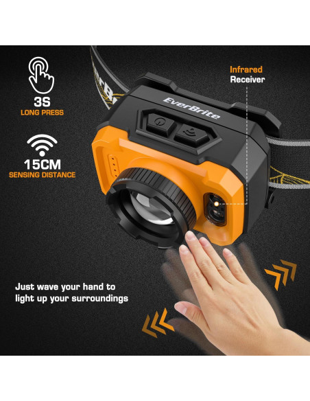 Linterna Frontal LED EverBrite Recargable 600 Lúmenes Naranja