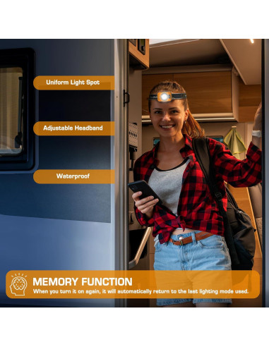 Linterna Frontal LED EverBrite Recargable 600 Lúmenes Naranja