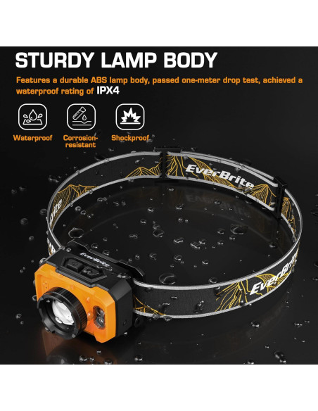 Linterna Frontal LED EverBrite Recargable 600 Lúmenes Naranja