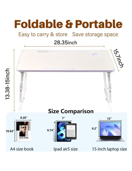 Escritorio de Cama Ajustable BYMECOST con Puertos USB y Cajón