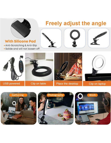 Kit de Iluminación LED Ring Light 3200K-6500K Ajustable para Videoconferencias y Creadores de Contenido
