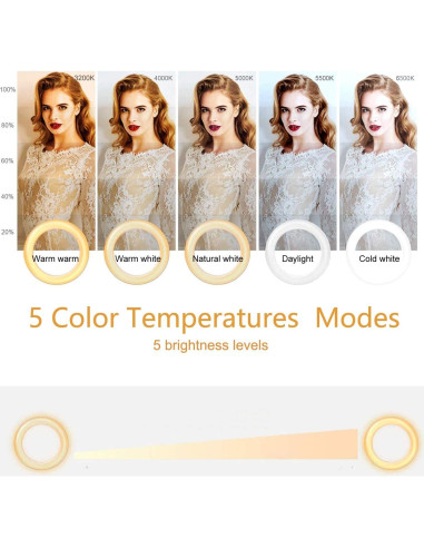 Kit de Iluminación LED Ring Light 3200K-6500K Ajustable para Videoconferencias y Creadores de Contenido