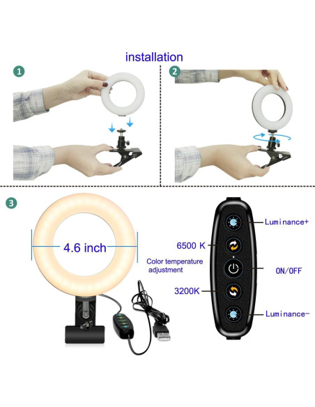 Kit de Iluminación LED Ring Light 3200K-6500K Ajustable para Videoconferencias y Creadores de Contenido