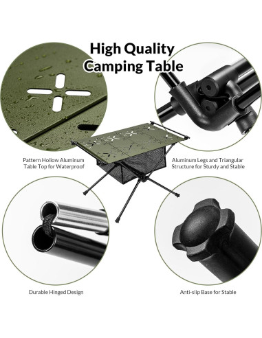 Mesa de Camping Plegable Thallike Verde Militar 61x37cm