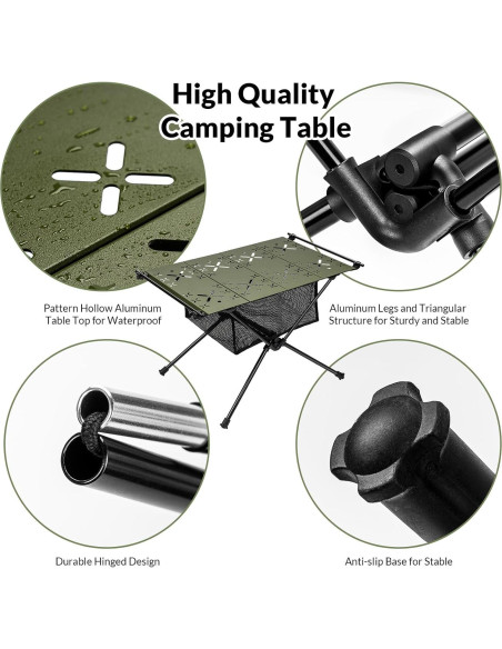 Mesa de Camping Plegable Thallike Verde Militar 61x37cm