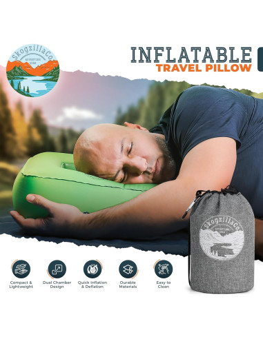 Almohada Inflable de Camping SkogzillaCo TrailNeck 1.0 Verde