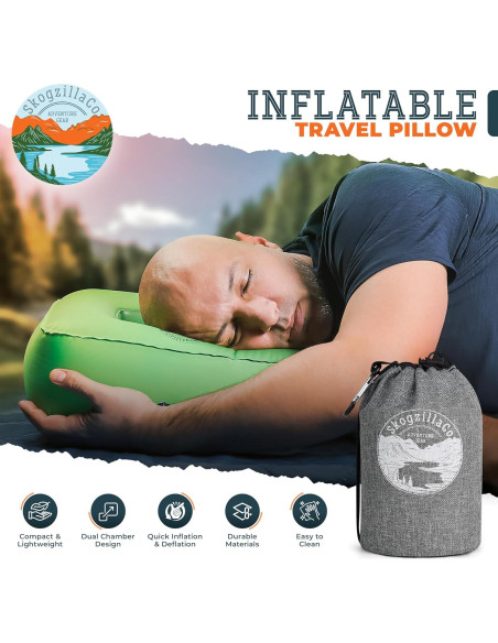 Almohada Inflable de Camping SkogzillaCo TrailNeck 1.0 Verde