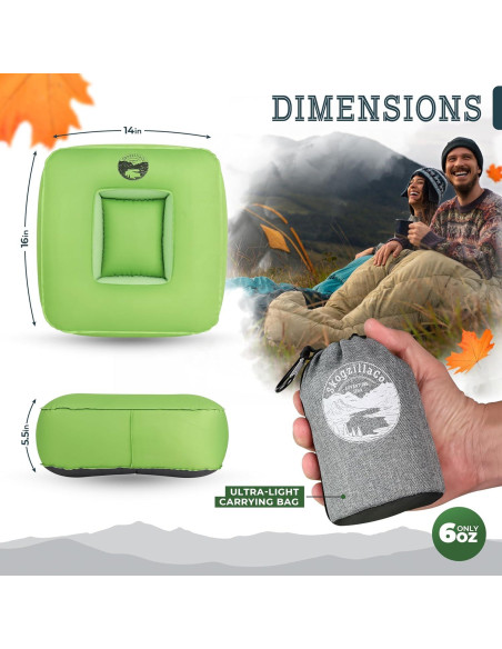 Almohada Inflable de Camping SkogzillaCo TrailNeck 1.0 Verde
