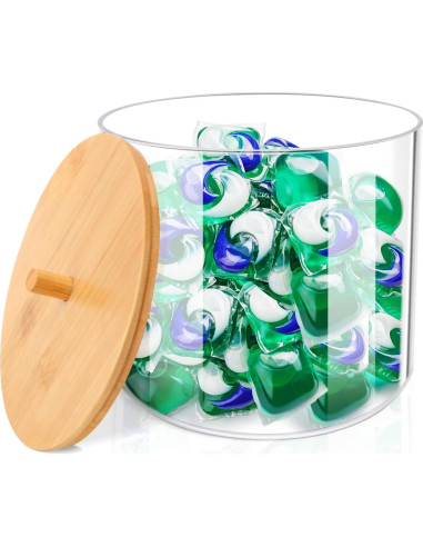 Contenedor de cápulas de lavandería JYPS 16.5cm con tapa de bambú