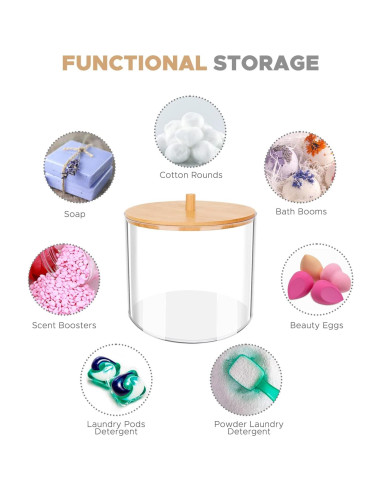 Contenedor de cápulas de lavandería JYPS 16.5cm con tapa de bambú