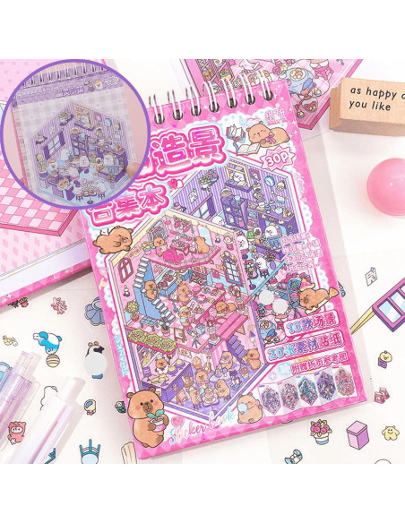 Libro de Stickers 3D TIYIMIYUXU - 10 Escenas Reutilizables