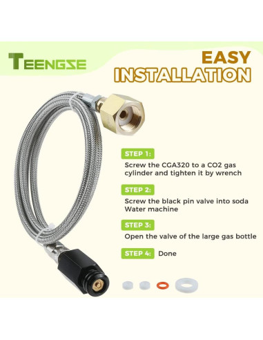 Manguera Adaptadora CO2 TEENGSE 152.4cm Acero Inoxidable