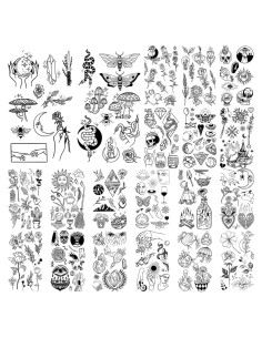 Tatuajes Temporales GLARYYEARS 20 Piezas Negro Impermeable