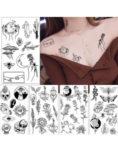 Tatuajes Temporales GLARYYEARS 20 Piezas Negro Impermeable 2