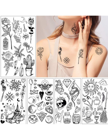 Tatuajes Temporales GLARYYEARS 20 Piezas Negro Impermeable
